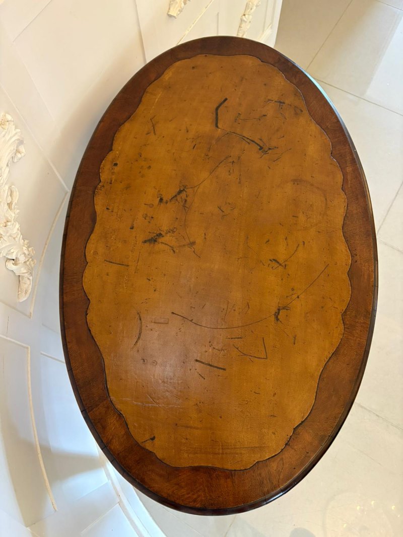 Antique Edwardian Quality Burr Walnut Freestanding Oval Shaped Writing Table - Image 5